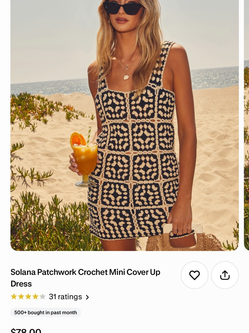 Vici Solana Patchwork Crochet Mini Coverup Dress - Black & Cream